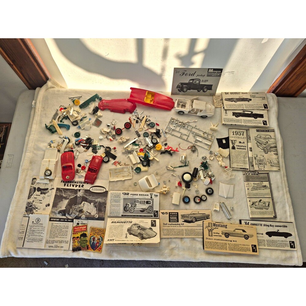 Vintage Model Car Parts Lot AMT Monogram Aurora 1960s Instructions Junkyard